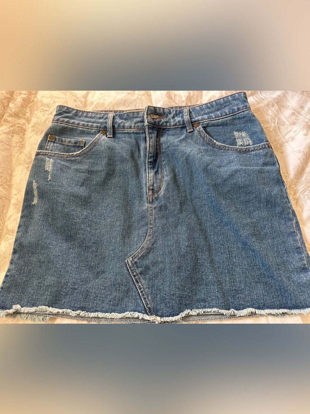 Roxy Blue Denim Mini Skirt with Frayed Hem